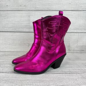 Torrid Women's Hot Pink Shiny Disco Heeled Cowgirl Booties Size 11 Wide